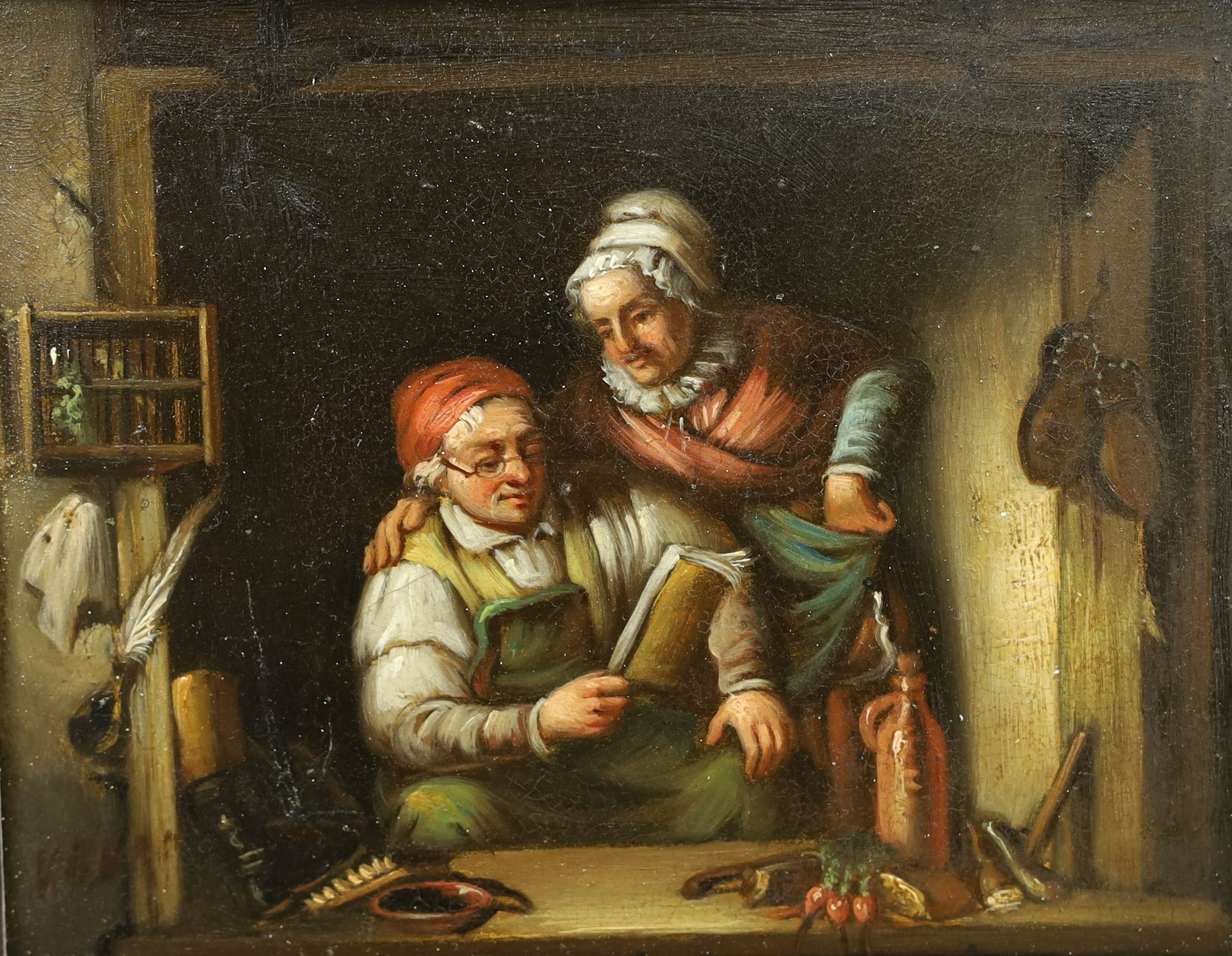 Continental School, 19th century, oil on copper, Husband and wife, 15 x 19cm